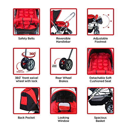 luvlap baby stroller pram starshine light red