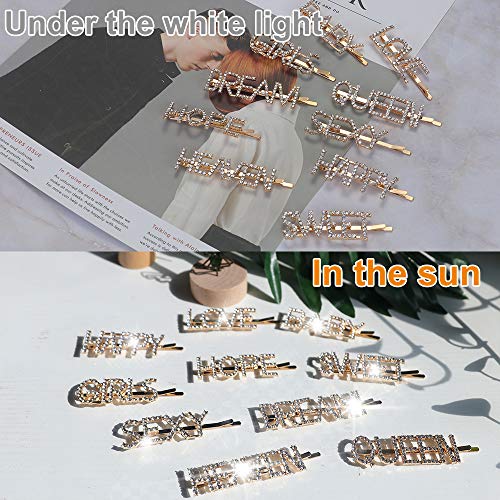 CGBOOM 10PCS Gold Word Hair Clip, Sparkly Letter Rhinestone Hair Pins, Crystal Bobby Pins Barrettes Headwear Luxury Hair Jewellery for Women Girls (Pattern 2) - Thumbnail 5