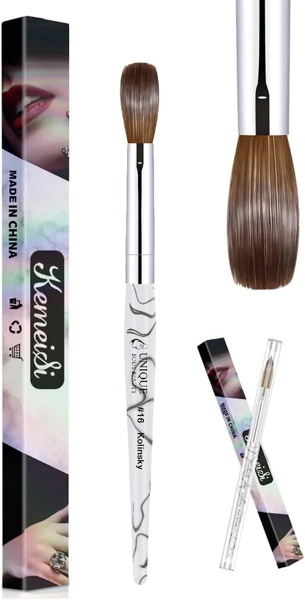 Kolinsky Acrylic Nail Brush 3D Pure Handmade Nail Brushes For Acrylic Application Professional Nail Art Brush (Size 16 White)