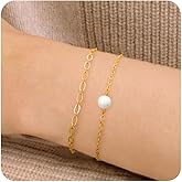 TONTMY STUDIOS Bracelet for Women Gold Layered Set 14K Gold Filled Stackable Bracelets Trendy Figaro Satellite Chain Cuban Link Minimalist Dainty Bracelet Tennis Bracelet Jewelry