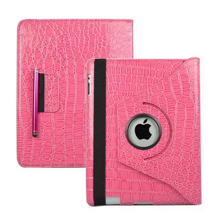 SANOXYÂ® 360 Degrees Rotating (Pink Crocodile) Leather Case Cover w/ Swivel Stand for iPad 3 / The New iPad (3rd Generation) /iPad 2 Wi-Fi/4G Model, Supports Smart Cover Wake/Sleep Function