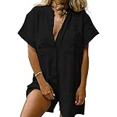 CHARTOU Women Summer Shorts Romper Button Down Wide Leg Cotton Linen Shortalls Jumpsuit