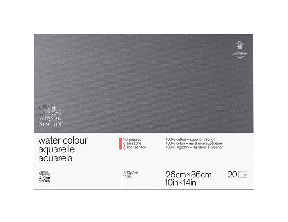 Winsor & Newton Hot Pressed Water Colour Paper, Glued Block (300 GSM, 25.4 cm x 35.6 cm), White, 6663268