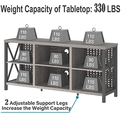 LVB Rustic TV Stand for 70 Inch TV, Long Wood Metal Television Stands