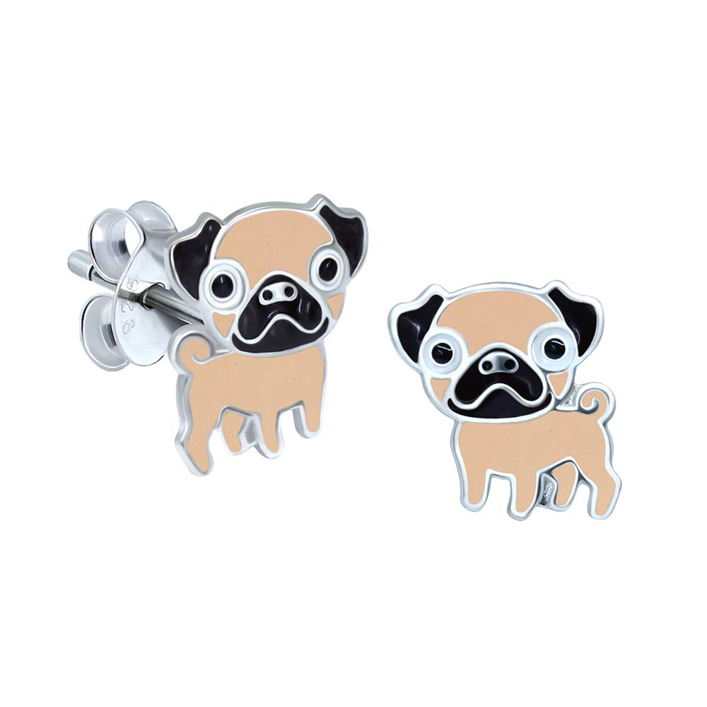 Pug Dog Earrings - 925 Sterling Silver