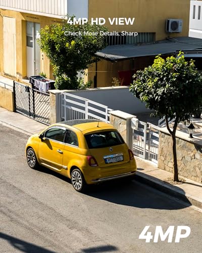 Hiseeu Camara de Seguridad Exterior, Kit de 4 cámaras Inalámbricas de 4 MP con Energía Solar, WiFi de 2,4 G y 5 G, Visión Nocturna a Color, Visión de 360°, Grabación Local en Disco Duro de 1TB