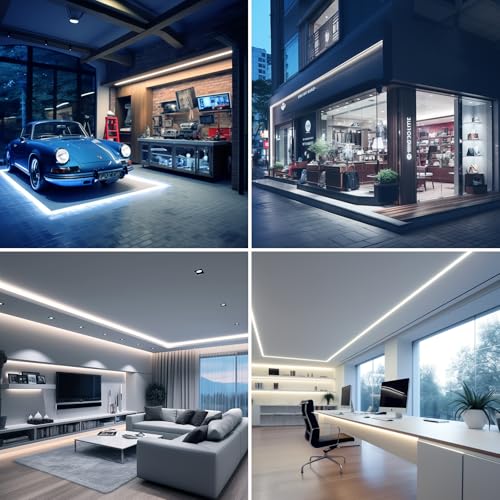 BENLUN 24 V COB LED Strip 20 m (10 m x 2), 6000 K Cool White LED Strip Outdoor Waterproof, 312LEDs/M CRI 93 Self-Adhesive Strip with Power Supply for Bedroom, Home Decoration, Kitchen