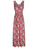 OUGES Women's V-Neck Pattern Pocket Maxi Long Dress(Floral-10,M)