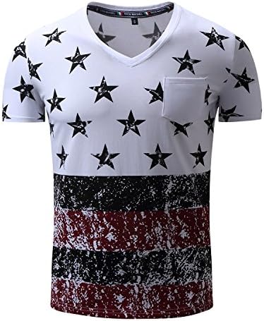 Rughe Men's Summer V-neck Slim Fit Colorblock Distressed Qulity T-Shirt Black 2XL
