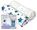 Organic Cotton Muslin Blue Star & Cloud Baby Boy Swaddle Blanket | Ultra Soft