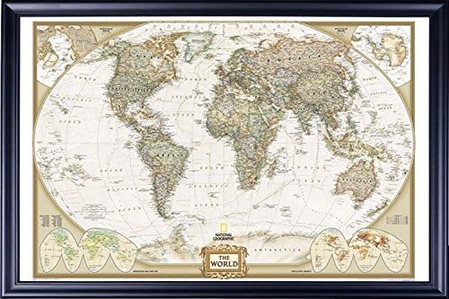 Poster Art House Framed National Geographic World Map Executive Style - with Push Pins - 24x36 Dry Mounted in Executive Series Black Wood Frame with Beaded Lip - Crafted in USA