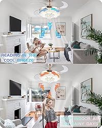 BAYSQUIRREL Retractable Crystal Ceiling Fan with