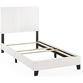 Furinno FB19821TWH Pessac PU Leather Upholstered Platform, Twin, White