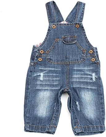 BAIXITE Baby &amp; Little Boys/Girls Washed Premium Soft Denim Bib Overalls With Solid Lining (12-18 Months, Denim #1)