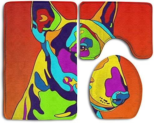 NJJFDFGRGF 3 Piece Bath Rug Set Multi-Color Bull Terrier Dog Pattern Bathroom Rug Bath Mat+Coutour mat+Toilet cove