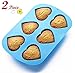 Chefaith 2 Pcs 6-Cup Silicone Muffin / Cupcake Baking Pan [Heart-Shaped Baking Cups] - Non-Stick, Heat Resistant (Up to 480°F) Mini Cake Baking Mold / Tray, Food Grade Reusable Bakeware, Blue