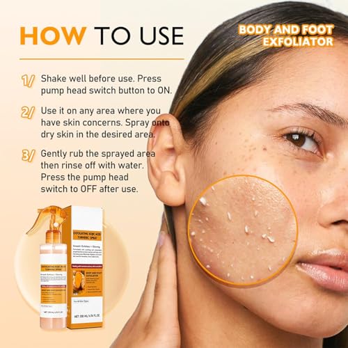Body Keratin Care Kojic Acid Turmeric Spray Gently Exfoliating Peeling Solution Skincare with Retinol, Glutathione, Niacinamide, Vitamin B, C, E for All Skin Types 200ml