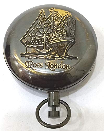 Nautical Ross London Brass Marine Round Pocket Compass Royal Navigational Device Vintage Instruments