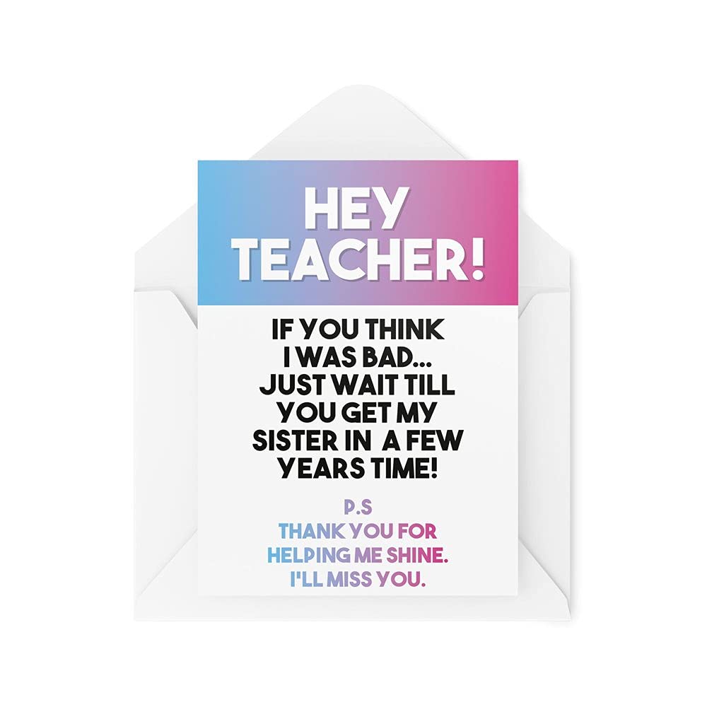 Tongue in Peach Funny Teacher Cards Leaving School Card Thanks for Helping Me Shine for Her for Him Secondary College Nursery Primary From Kids CBH539, White, 21 x 15 x 0.2 cm, TIP_CARDS_CBH539