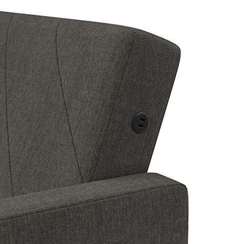 DHP Paxson Futon with USB Port, Convertible Sofa Bed, Dark Gray