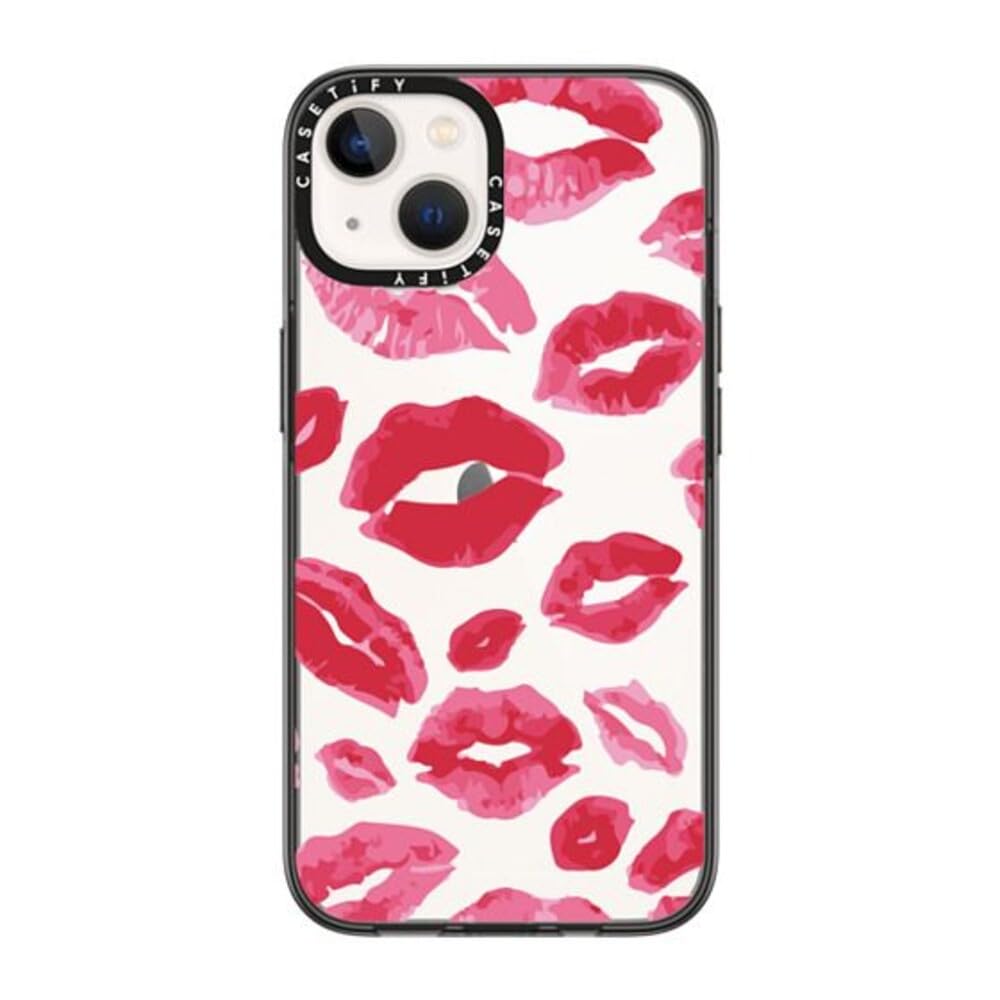 CASETiFY Compact iPhone 14 Case [2X Military Grade Drop Tested / 4ft Drop Protection] - Lipstick Kisses - Clear Black — image 1