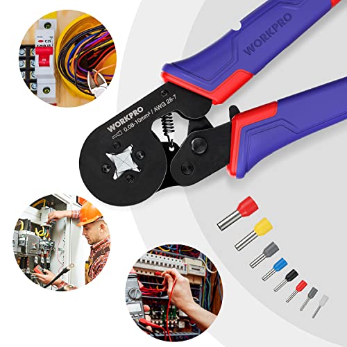 WORKPRO Ferrule Crimping Tool Kit, AWG28-7 Self-adjustable Ratchet Wire Crimping Tool, Crimper Plier Set with 800PCS Wire Terminals Crimping Connectors Wire End Ferrules