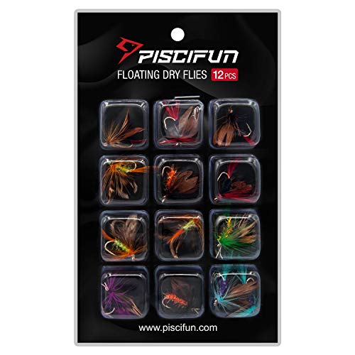 Piscifun 12pcs Fly Fishing Flies Kit Butterfly Like Trout Bass Floating Fishing Lure