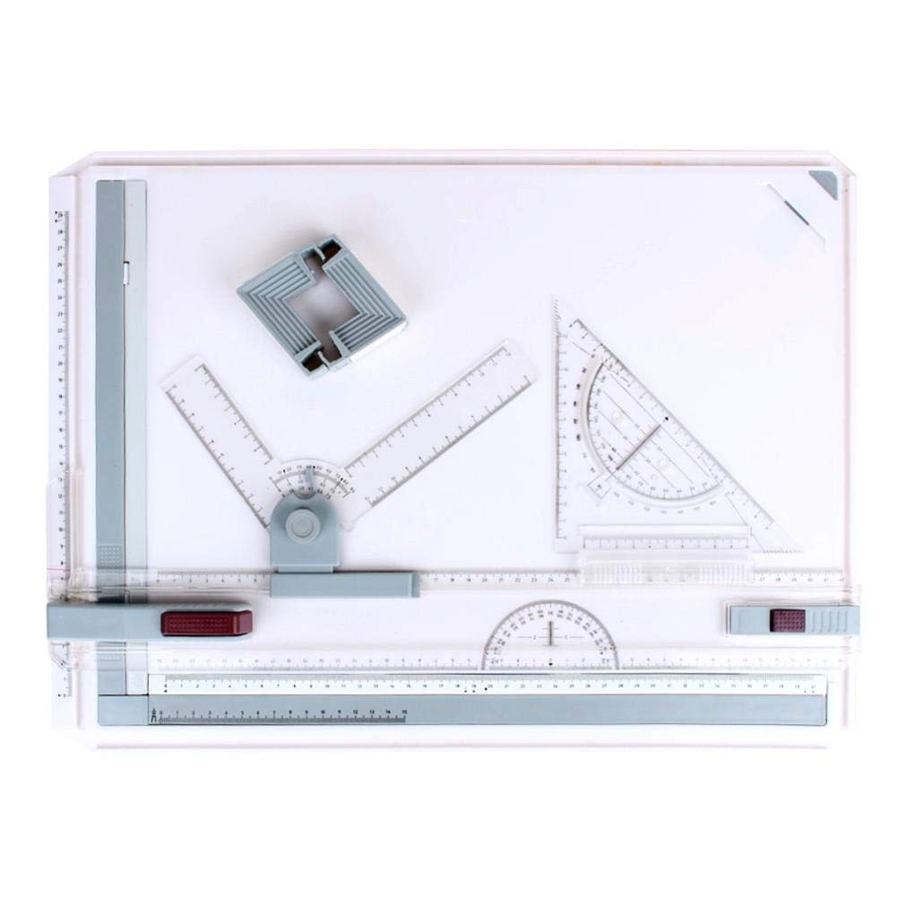 RUNMIND A3 Drawing Board Drafting Table Multifunctional Drawing Board Table with Clear Rule Parallel Motion and Angle Adjustable Measuring System