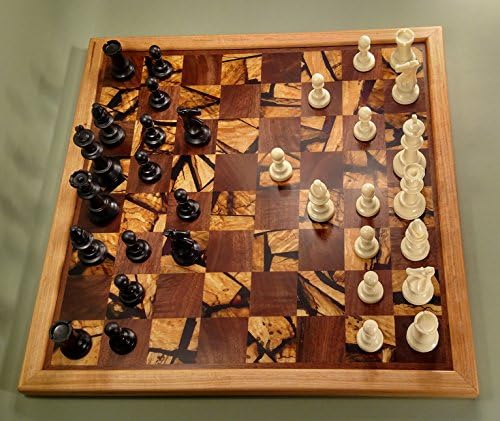 2213 Chess Board of Spalted Box Elder Mosaic and Curly Walnut with Cherry Border