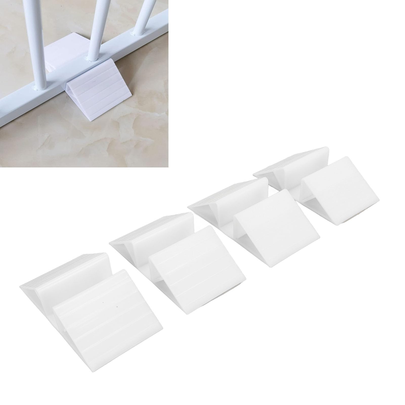 BAOFUYA 4 Pack Pet Gate Support Feet, Dog Fence Stabilizer Feet Reinforcement for Freestanding Gate, Plastic Triangle Base for Doorways Hallways Stairs, White