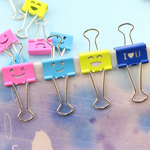 Lovely Smile Face Binder Clips, Paper Clips, Clamps, Assorted Colors (19mm,40 pcs/Tub)