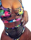 Argonv Sexy Women Two Pieces Lace Up Bandage Bikini Swimsuit Set High Waisted Bathing Suit (A, x-Large)