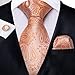 DiBanGu Paisley Ties for Men Silk Necktie and Pocket Square Cufflinks Tie Clip Set Woven Classic Mens Tie for Wedding Party, Coral Orange