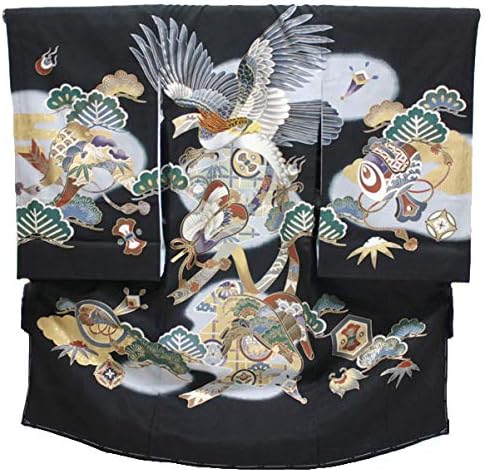 Amazon Co Jp 家紋入れ有り 男の子 お宮参り 着物 Nibo02 鷹 黒 服 ファッション小物