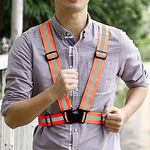 Reflective Safety Vest Leshp Premium Reflective Running Vest Visibility Safety Accessories for Walking,Cycling,Hiking,Motorcycle Riding,Jogging (Regular, Orang)