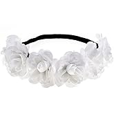 Love Sweety Delicate Dew Rose Flower Headband Floral Crown Mexican Hair Wreath (White)