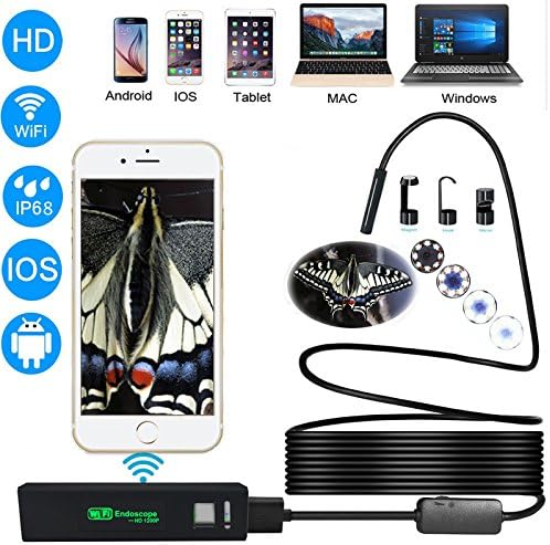WiFi Inspection Camera(Upgraded Version), Wireless iOS Android Windows Semi-rigid Borescope,2.0 Megapixel 1200P HD Endoscope Camera,8 Led 8.0mm Waterproof Camera for Samsung,iPhone 8/ X/ 7/7Plus,iPad