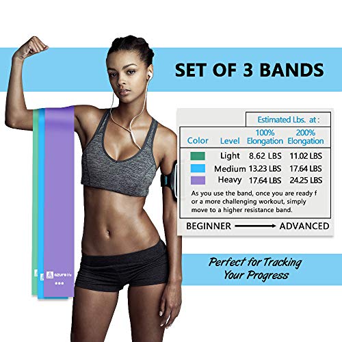 A AZURELIFE Resistance Bands, Different Strengths of 5 ft. Long Resistance Exercise Bands, Professional Non-Latex Elastic Stretch Bands for Physical Therapy, Yoga, Pilates, Rehab, Home Workout