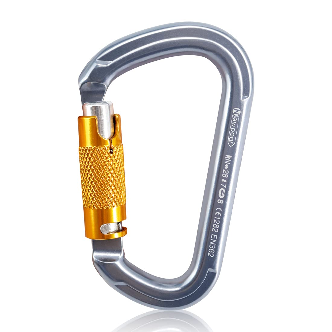 NewDoar 28KN UIAA & CE Certified Auto Climbing Carabiner Professional Heavy Duty Carabiner for Rappelling D-Shaped(1Pcs)