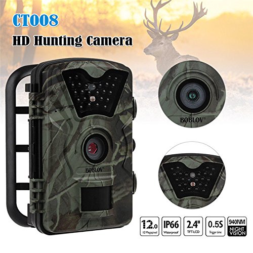 Boblov 12MP 1080P HD Trail & Wildlife Camera IR LED Waterproof Low Glow Scouting Night Vision Outdoor Hunting 