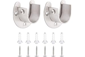 ULIFESTAR Stainless Steel Closet Rod Holder, Shower Curtain Rod Sockets Rod Flange Shelf Brackets,Heavy Duty Furniture Hardware Metal Shower Wardrobe Pole Holder Support,25mm Dia (2 PCS)