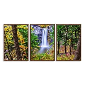 3 Piece Framed Canvas Wall Art for Living Room, Bedroom Waterfall in Deep Forest of Croatia Canvas Prints for Modern Home Decoration Ready to Hang - 16"x24"x3 Panels