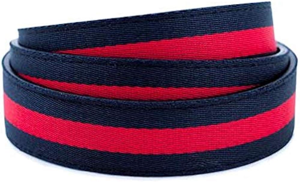 Anson Belt & Buckle 1.25" Navy/Red Stripe Cloth Ratchet Belt Strap