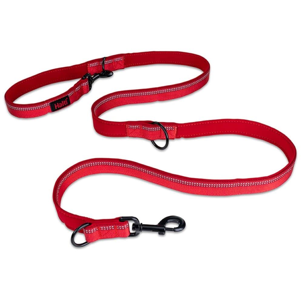 HALTI Double-Ended Lead For Dogs, Size Large, Red, 2m, Best Premium Puppy & Dog Leash, Neoprene-Padded, Easy to Use, Reflective, Adjustable Lengths, Ideal Dog Lead for Hands Free Running & Training