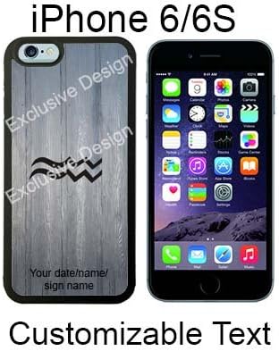 Horoscope Aquarius Wood Custom Personalized Case/Cover/skin for iPhone 6 / 6S - Black - Rubber Case (Ships from CA)