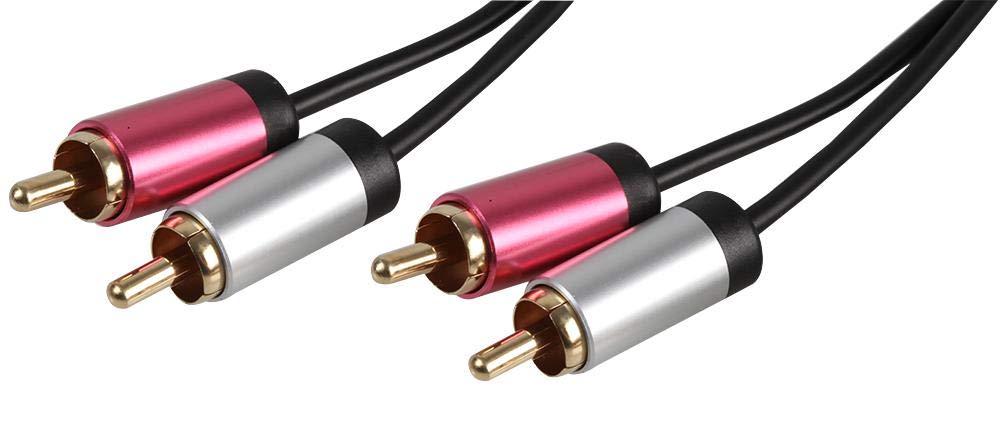 Pro Signal PSG3204-10M Slim 2x Phono (RCA) Plug to 2x Phono Plug Lead with Aluminium Head shells, 10m Black