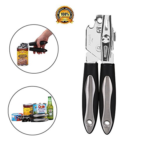 Can Opener Manual,Airmark Hand Heavy Duty Stainless Steel Sharp Blade and Gear, good grips Built-in Bottle/Tin/Jar Opener in One for Kitchen, Restaurant, Camping