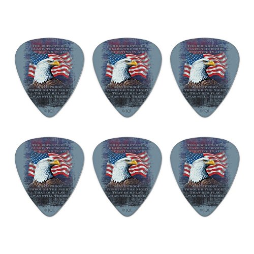 Patriotic Eagle Rockets Red Glare American Flag Novelty Guitar Picks Medium Gauge - Set of 6
