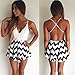 Moxeay Deep V Neck Playsuit Backless Chiffon Short Jumpsuit (S, Black)