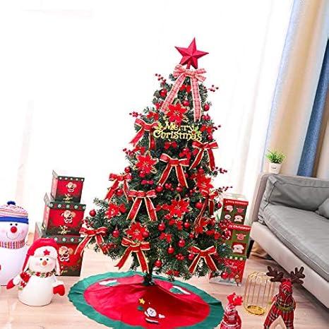 Amazon クリスマスツリー 北欧 おしゃれ 180cmledイルミネーションライト オーナメント付き 室内 装飾 レッド セット クリスマスツリー ホビー
